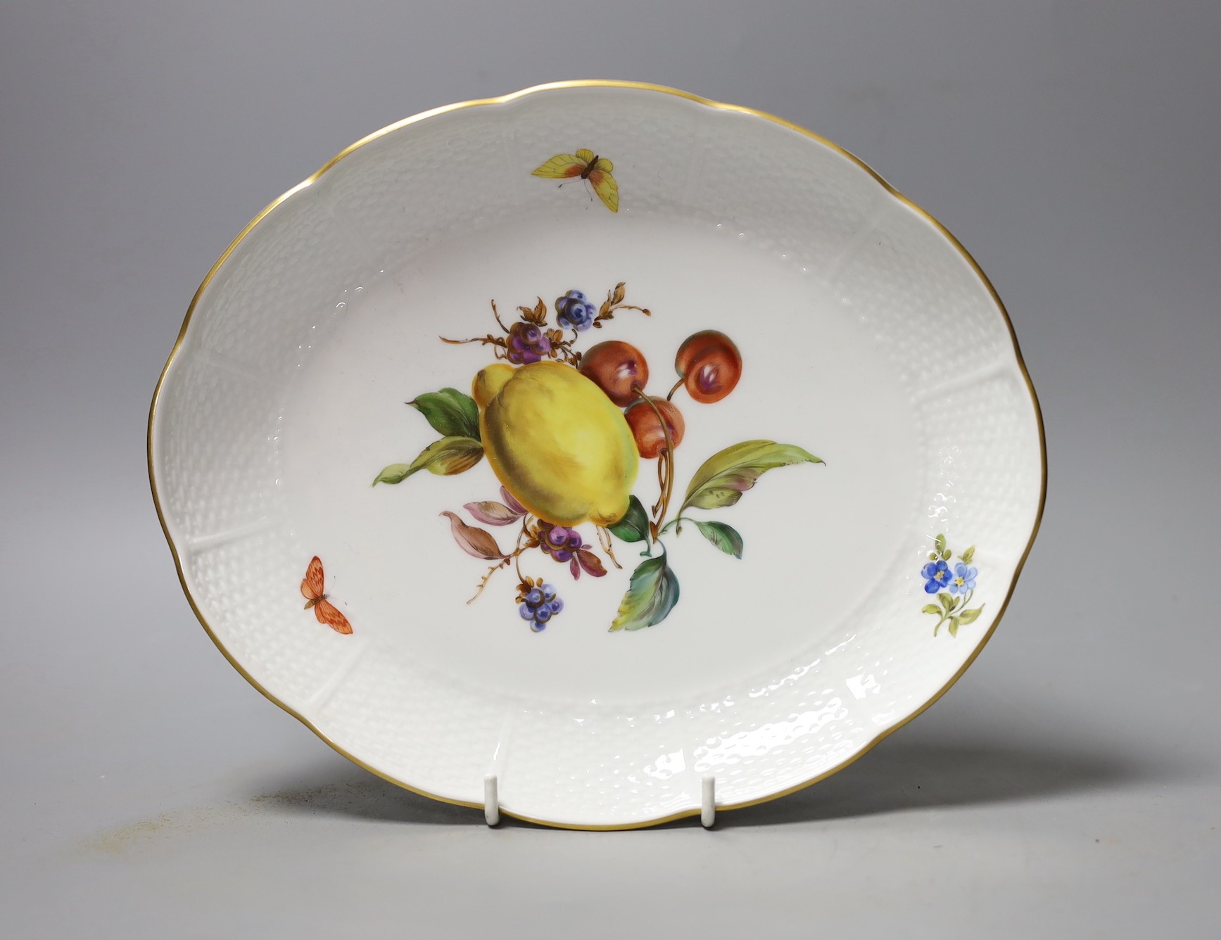 A Ludwigsburg porcelain floral oval dish, 24.5 cms wide